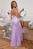 Lavender Sequin Sheath Long Prom Dress with Fringes Formal Evening Dress OK1635