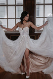 Gorgeous A Line Sparkly Tulle Wedding Dress with Slit N132