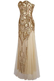 Mermaid Gold Tulle Sequins Prom Dresses,Sweetheart Long Bridesmaid Dresses OKE78