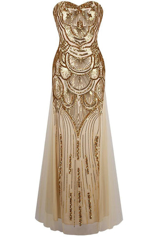 Mermaid Gold Tulle Sequins Prom Dresses,Sweetheart Long Bridesmaid Dresses OKE78