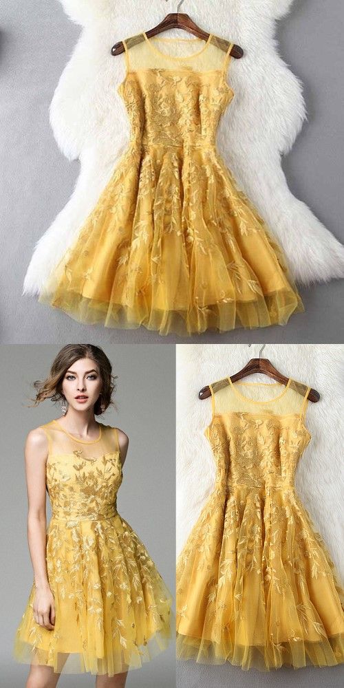 Fashion Gold Jewel A Line Sleeveless with Appliques Short Prom Homecoming Dresses OK508
