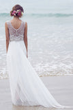 Fashion Chiffon Beading Long V-neck A Line Beach/Coast Wedding Dresses,Pretty Bridal Gowns OK265