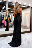 Spaghett iStraps Red Sequin V-Neck Fringe Mermaid Long Formal Prom Dress OK1691