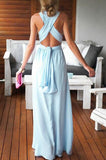Sheath/Column V-neck Chiffon Floor-length Ruffles Blue Backless Sexy Prom Dress OK182