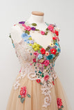 A-line Sleeveless Open Back Appliques Tulle Long Prom Dresses Flowers OKE81