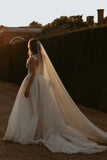 A Line Off the Shoulder Tulle Beach Wedding Dress with Appliques N119