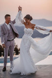 Mermaid Strapless Lace Beach Wedding Dress with Detachable Train N108