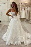 Charming A Line Scoop Neck Tulle Wedding Dress with Appliques N101