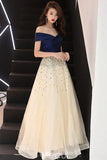 Elegant Long Prom Dresses A Line Princess Sequins Off-The-Shoulder Evening Dresses OK1443