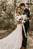 Elegant Sheath V-Neck Backless Full Lace Wedding Dress With Train OK1070