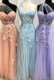 Dreamy Lavender Sheer One-Shoulder Long A Line Tulle Prom Gowns OK1529