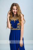 Royal Blue Long Formal Sexy Chiffon Beading Split Prom Evening Dress OK251