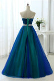 Contrast Colored Sweetheart Rhinestones Beading Sash A-line Long Prom Dress OKS5