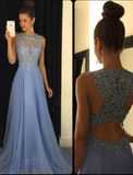Lace Applique Beads Formal Long Chiffon A Line Prom Dress OKG94