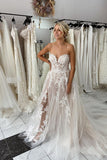 Charming Sweetheart Lace Tulle Wedding Dress with Slit N126