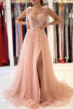 A line Tulle Sweetheart Long Prom Dress Pink Formal Evening Dress OK1144