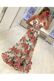 Fashion A Line Floral Spaghetti Strap Long Sleeveless Prom Dress OKJ4