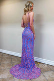 V-neck Mermaid Spaghetti Straps Long Prom Dress Formal Evening Dress OK1317
