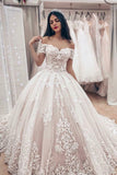 Ivory Applique Lace Off Shoulder Corset Bridal Gowns New Ball Gown Wedding Dress OKU73