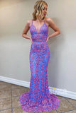 V-neck Mermaid Spaghetti Straps Long Prom Dress Formal Evening Dress OK1317