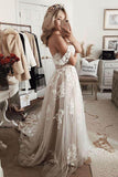 Chic Off the Shoulder Lace Appliqued Tulle Boho Wedding Dress Beach Wedding Gown OK1202