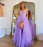 Sweetheart Lilac Long Evening Party Dress Embroidered Butterfly Detachable Sleeves Lavender Prom Dresses OK1977