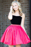 Cute A Line Strapless Hot Pink Satin Beading Short Homecoming Dress OKZ53