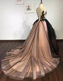 Black Lace V Neck A-line Formal Prom Dress, Long Ball Gown Evening Dress OKG34