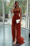 Sweetheart Tulle Tiered Prom Dress Long Formal Evening Dress With Slit OK1267