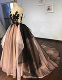 Black Lace V Neck A-line Formal Prom Dress, Long Ball Gown Evening Dress OKG34