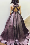 Elegant V Neck A Line Chocolate Long Prom Dresses Ball Gown With Pockets OK948