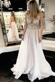 Elegant A-line Ivory Long Backless Prom Dress With Lace Appliques OK1236