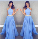 Unique Blue Chiffon Long A Line Beaded Prom Dress OK832