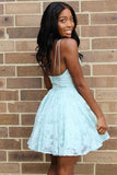 Cute A Line V Neck Lace Light Mint Green Short Homecoming Dress Sweet 16 Dress OKZ50