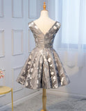 Unique A-Line Grey Cheap Short Homecoming Dresses With Bow-not OKD21