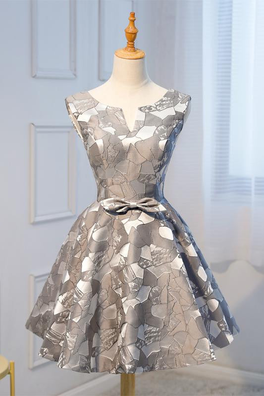 Unique A-Line Grey Cheap Short Homecoming Dresses With Bow-not OKD21