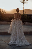 Romantic Spaghetti Straps A-line Lace Wedding Dress with handmade Flower OK1011