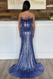 Sequin Feather Strapless Long Formal Evening Gown with Slit Prom Dress OK1892