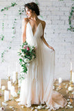 Simple Backless Beach Summer Wedding Dress, Chiffon LongWedding Gowns OK108