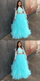 Full Sleeve Evening Dress, Two Piece Tulle Lace Top Prom Dresses, Elegant Formal Dress OKE90
