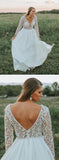 Long Sleeves A Line V Neck Lace Top Long Wedding Dresses OKG80