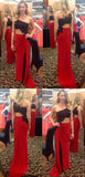 Black Lace One-Shoulder Red Sexy Prom Dresses,Long Party Dresses OKE54