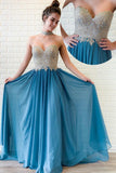 Elegant Sweetheart A-line Chiffon Long Prom Dress Cheap Evening Dress OKT78