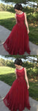 A Line Red Appliqued Long Tulle Formal Prom Dress OKE47