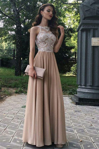 A Line Beaded Lace Chiffon Long Prom Dress Formal Evening Dress OK1034