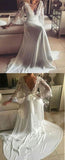 Romantic Boho V-Neck Lace Appliques Long Sleeves Beach Wedding Dress OKE21