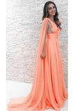 V-Neck Chiffon Sexy Long Orange Prom Party Dress,Evening Dresses OKG84