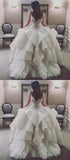 Princess A-Line Sweetheart Floor-Length Ivory Tulle Wedding Dresses with Lace OKE99