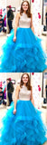 Beads Organza Ruffles Ice Blue Ball Gown Prom Dresses OKE57