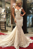 Sexy Mermaid Lace Wedding Dress Cap Sleeves Appliques Bridal Gowns OK106